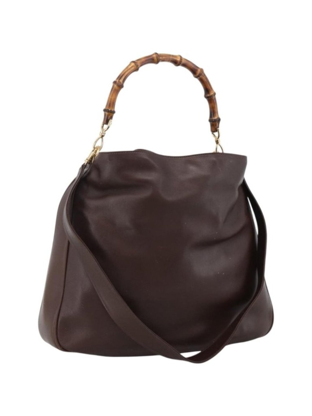 GUCCI Bamboo Shoulder Bag Leather 2way Brown Gold 001 1705 1577